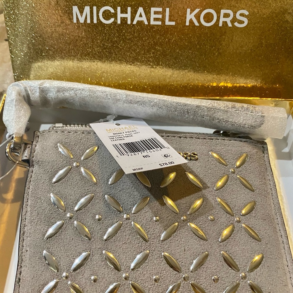 Michael Kors, suede and leather coin purse with credit card holder